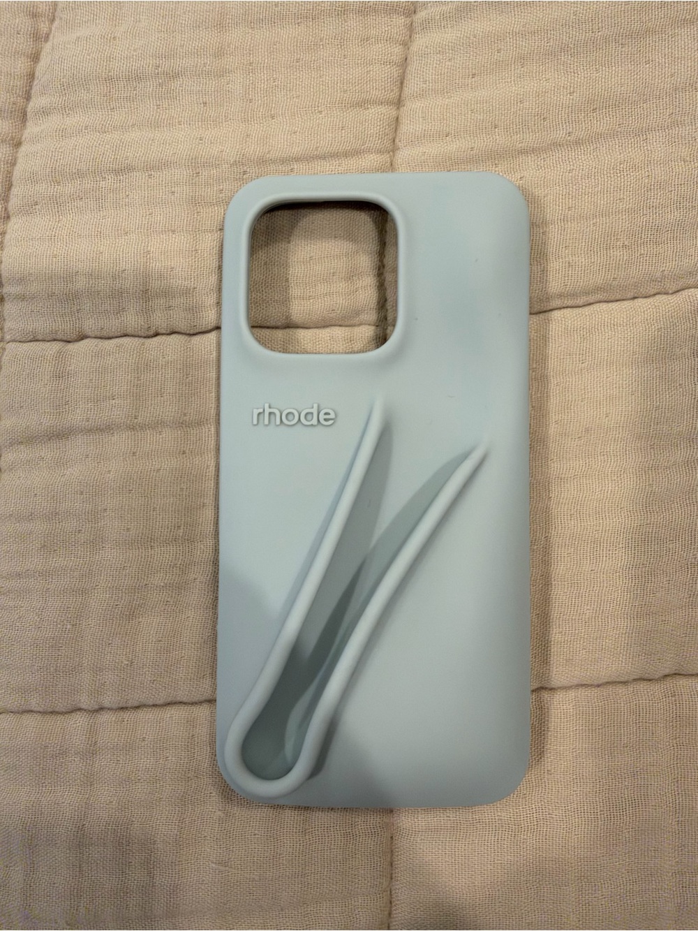 RHODE iPhone 16 pro Soft Silicone Phone Case in Pale Blue with Integrated Grip